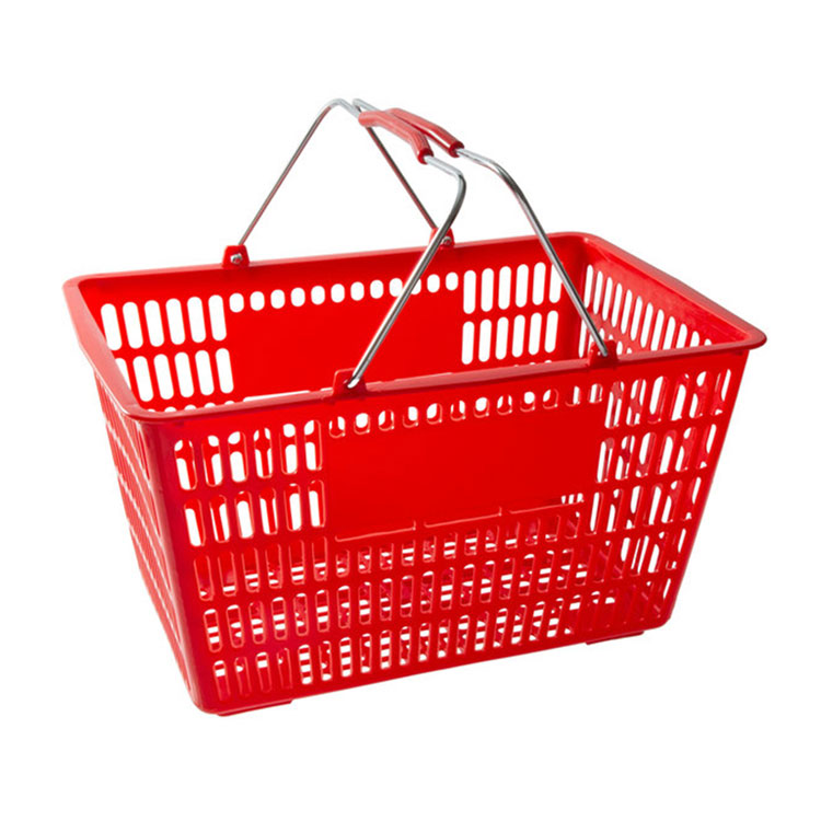 Plastic hand shopping basket with steel handle