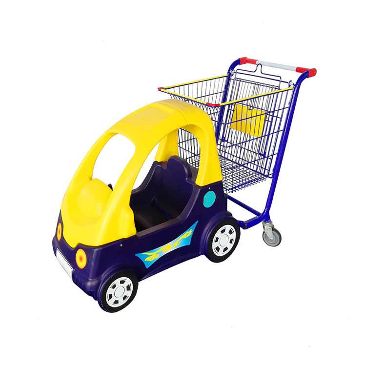 Supermarket grocery shopping trolley with child seats