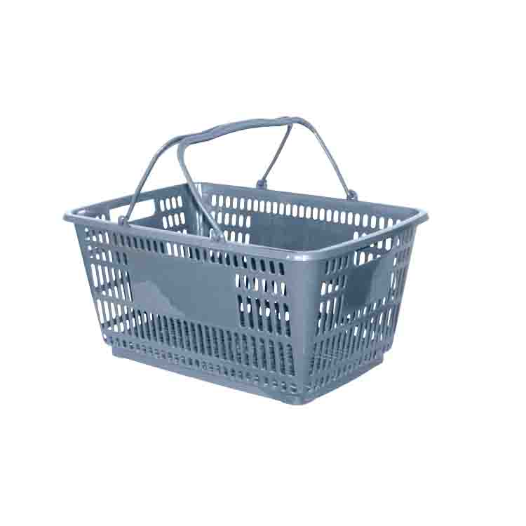 Gray plastic supermarket shopping basket