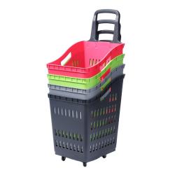 Plastic Supermarket Shopping Basket With Wheels Wholesale